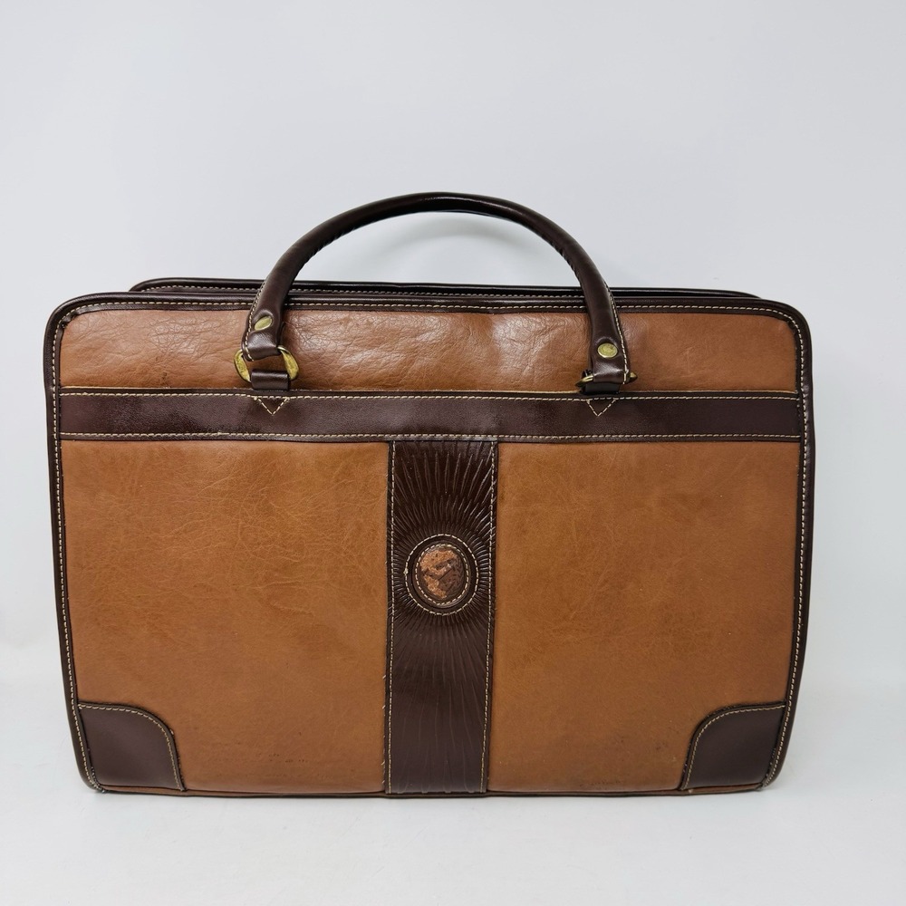 Classic Two-Tone Brown Leather Tote Bag